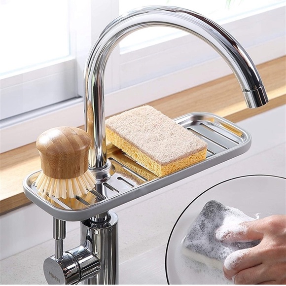 NWT Stainless Steel Faucet Sponge Holder, Soap Rack, Sink Brush,Faucet Storage - Picture 4 of 7